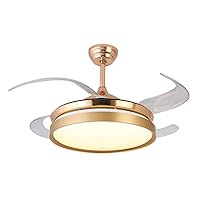Ceiling Fan with Lights and Remote,4-Blade Retractable LED Fan Chandelier,3 Color Changeable and 4 Timing Options, for Bedroom Living Room Dinning Room,Gold,52inch
