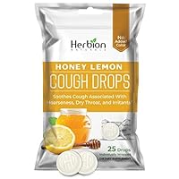 Cough Drops with Natural Honey Lemon Flavor, Dietary Supplement, for Adults and Children Over 6 Years, 25 Drops (Pack of 4)