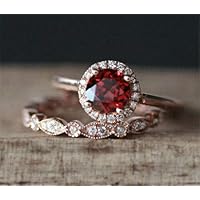 Vintage 18K Rose Gold Red Ruby Women Wedding Engagement Ring Set Jewelry Gift (6)