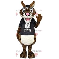 Brown tiger REDBROKOLY Mascot with a black t-shirt