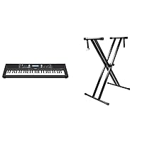 Yamaha PSR-E373 Digital Keyboard Black - Versatile Instrument with 61 Velocity Keys & RockJam Double Braced Adjustable Keyboard Stand with Safety Tabs