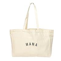 Mom Hospital Bag | Mama Canvas Tote Bag With Six Pocket Organization | Cute Tote Bags For Baby Shower Gifts For Mom | Mommy Bag for Hospital or Diaper Bag