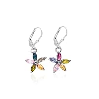 RKGEMSS Tourmaline Lever Back Hook Earrings ~ Multi Tourmaline Flower Earrings Pair ~ Gift For Her ~ Delicate Women Jewelry ~ 925 Sterling Silver Jewelry., Pink