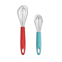 Chicago Metallic Whisks Perfect for Beating Eggs, Whipping Meringue, and Blending Batters, Features Hang Hole for Convenient Storage, Set Of 2, Multicolored