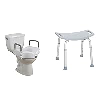 Drive Medical RTL12027RA 2-in-1 Raised Toilet Seat with Removable Padded Arms, Standard Seat & RTL12203KDR Shower Chair, Adjustable Shower Stool with Suction Feet