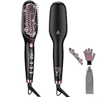 Hair Straightener, Brush and Iron All in One, Hs1 Brush with 16 Heat, Scald Resistance and Automatic Closing Function, Cermet Heating with LCD Gravel, Suitable for The Whole Family