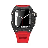 Carbon Fiber Modification Set for Apple Watch 7 44mm 45mm Rubber Strap Luxury Modified Titanium Alloy Case for IWatch 7 6 5 4 SE (Color : A, Size : 44mm for 6/5/4/SE)