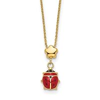 14k Gold Polished Enameled Flower With Ladybug Necklace 16.5 Inch Measures 7.9mm Wide Jewelry Gifts for Women