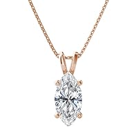 The Diamond Deal VS1-VS2 Clarity (.25-1.00 Carat) Cttw Lab-Grown Marquise Shape Solitaire Diamond Pendant Necklace Womens Girls |14k Yellow or White or Rose/Pink Gold with 18