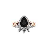 2.00 Carat 14K Rose Gold Pear Shaped Black Onyx Engagement Ring for Women, Twisted Infinity Band Black Stone Rings, Unique Handmade Vintage Gift for Her