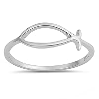 Christian Fish Ichthus Ring New .925 Sterling Silver Promise Band Sizes 3-10