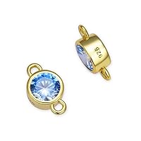 Adabele Authentic Gold Plated Sterling Silver 4mm 6mm Small Round Cubic Zirconia Birthstone Bezel Connector Links Hypoallergenic Nickel Free Personalized Jewelry Making Findings