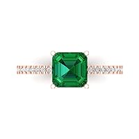 Clara Pucci 1.66ct Asscher Cut Solitaire W/Accent Genuine Simulated Emerald Engagement Promise Anniversary Bridal Ring 18K Rose Gold