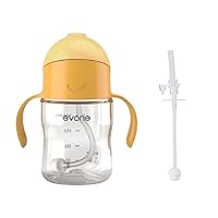 Evorie Tritan Weighted Straw Sippy Cup with Handles for Baby and Toddlers 6 months, incl 1 replacement straw pack (Apricot)