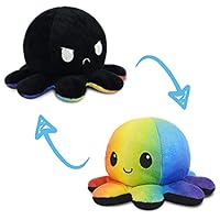 The Original Reversible Octopus Plushie - Black + Rainbow - Cute Sensory Fidget Stuffed Animals That Show Your Mood