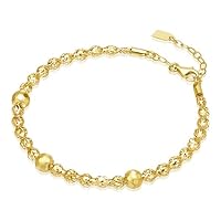 Solid Gold Beaded Bracelet 14k Yellow Gold Link Bracelet Adjustable 6.7