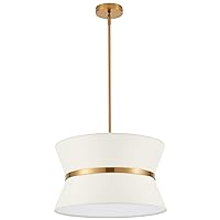 Modern Chandelier with Off-White Fabric Shade and Brass Finished Adjustable Pendant Light for Kitchen Island Living Room Bedroom Hallway, E26, Dia 18 Inch, UL Listed
