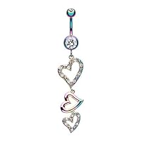 WildKlass Jewelry Triple Hearts Sparkle 316L Surgical Steel Belly Button Ring