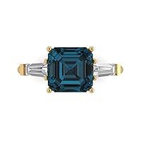 Clara Pucci 3.50ct Asscher cut 3 stone Solitaire Natural London Blue Topaz Engagement Promise Anniversary Bridal Ring 18K Yellow Gold