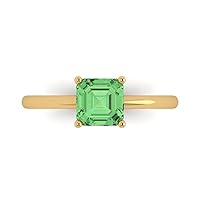 Clara Pucci 1.0 carat Asscher Cut Solitaire Green Simulated Diamond Proposal Wedding Bridal Anniversary Ring 18K Yellow Gold