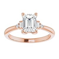18K Solid Rose Gold Handmade Engagement Ring 1.00 CT Emerald Cut Moissanite Diamond Solitaire Wedding/Bridal Ring for Women/Her Perfect Ring