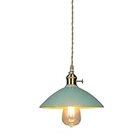 Colorful Ceramic Pendant Light with Switch, Rustic Farmhouse Pendant Lamp for Dining Room, Modern Simple Pendant Light Fixture for Kitchen Island, Pendant Lighting for Kitchen Sink Bar Closet (Green)