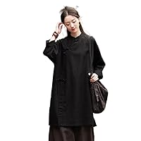 Long Sleeve Women's Chinese Button Top Linen Blouse Loose Chinese Shirt Hanfu Long