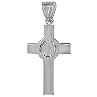 1 1/4 inch Sterling Silver Protestant St Benedict Cross Necklace without Christ High Polished 18-30 inch Cuban Chain
