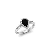 2.00 CT Pear Shaped Black Onyx Engagement Ring White Gold Black Stone Engagement Ring Halo Unique Black Solitaire Engagement Ring Half Eternity Ring