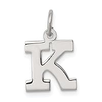 Sterling Silver Rhodium-plated Small Block Initial K Charm Fine Jewelry Gift For Her For Women