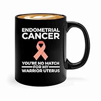 Endometrial Cancer Survivor Coffee Mug 11oz Black -No Match for Uterus - Endometrial Cancer Awareness Peach Ribbon For Cancer Uterine Cancer Survivor