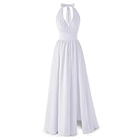 Plunging Neck Bridesmaid Dresses for Women Long Split Backless V-Neck Chiffon Formal Gowns Evening Dresses
