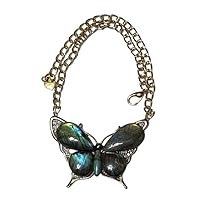 Gemstone Labradorite Butterfly Collage Gold Chain Handmade Necklace Earrings