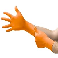 Orange Nitrile Examination Heavy Duty Powder Free Gloves, 5 Mil, Texture, No Sterile, Latex Free, Allerry Free, Large, 1Inner X 100pcs