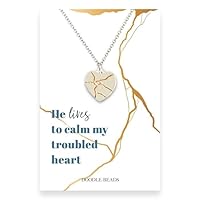 Kintsugi Heart Pendant Necklace, He Lives To Calm My Troubled Heart, Religious jewelry Gift