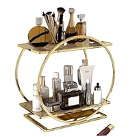 JOYCZE 2-layer Cosmetics Storage Rack, Multifunctional Luxury Round Makeup Organizer (Golden)