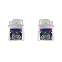 perfect 925 sterling silver earring mystic quartz silver earring multi earring square earring bezel setting earring mystic quartz earring bridal jewelry for girl