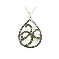 DTJEWELS14K Rose Gold Finish Silver Round Diamond Set Black Sapphire Unique Vintage Tear Drop Pendant Necklace