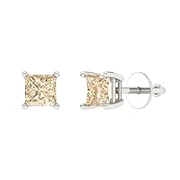 0.9ct Princess Cut Solitaire Natural Morganite Unisex pair of Stud Earrings 14k White Gold Screw Back conflict free Jewelry