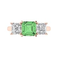 Asscher Cut Peridot Three Stone 925 Sterling Silver In 14K Rose Gold Over Wedding Ring Set for Women