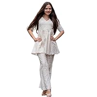 Pure Cotton Handmade Lucknowi Chikankari Co-Ord Set For Women/Girls Casual & Party Wear