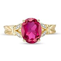 2.5 CT Oval Cut Created Red Ruby & Diamond Solitaire Promise Ring 14k Yellow Gold Finish