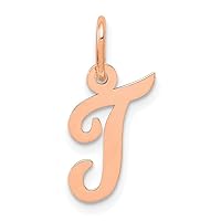 14k Rose Gold Small Script Letter T Initial Charm Pendant Necklace Jewelry Gifts for Women