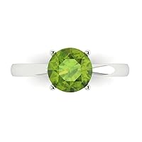 Clara Pucci 1.45ct Round Cut Solitaire Genuine Natural Pure Green Peridot 4-Prong Classic Statement Ring Gift In 14k White Gold for Women