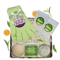 6 Piece Green Tea and Citrus Energizing Gift Box | Includes 2 Bath Bombs, 2 Face Masks, Body Butter, and Moisturizing Socks and Gloves Set | Skin Care and Spa Gifts for Women to Refresh and Rejuvenate