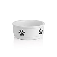 Sweejar Ceramic Dog Bowls with Paw Pattern, Dog Food Dish for Small Dogs, Porcelain Pet Bowl for Water 16 Fl Oz (White)