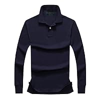 Men's Polo Shirt 100% Cotton Polo Shirts Casual Long-Sleeved Polo Shirts