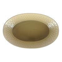 Yamani 6218031 Pressed Flower 10.4 inches (26.5 cm) Oval Baker, Matte Beige