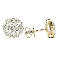 The Diamond Deal 18kt White Gold Womens Round Halo Cluster Stud VS Diamond Earrings 0.65 Cttw