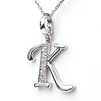 Silver Diamond Initial Pendant K with Silver Chain